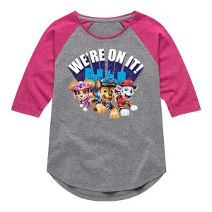 Girls' - Paw Patrol - We're On It Shirt Tail Raglan Graphic T-shirt - 1 of 4