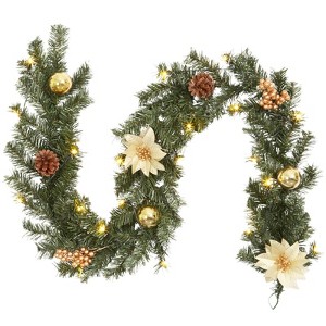6 ft Pre-Lit Garland with 20 LED Lights Pine Cones Ballfor Fireplace Stair Door - 1 of 4