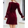 Women's Velvet Long Sleeve Dress with Ruffle Sleeve Drawstring Waist Stretch Slip Dress - 4 of 4