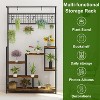 7-Tier Metal Plant Stand with Grow Lights and Hooks, Indoor Tall Plant Shelf Display Rack for Plants, Books, or Decor, Brown Finish - 4 of 4