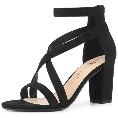 Allegra K Women's Crisscross Ankle Strap Chunky Heel Sandals Black 7.5 ...