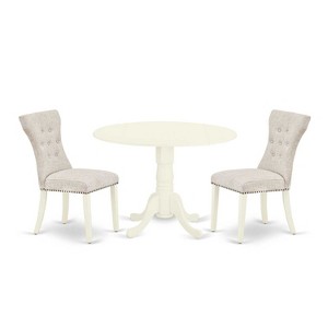 3-Piece Linen white Solid Wood Top - Round Dining Room Set - Seats 4 - 1 of 4