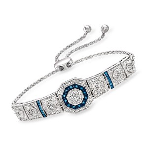 Ross-Simons 0.50 ct. t.w. Blue and White Diamond Octagon Bolo Bracelet in Sterling Silver Size - 1 of 4