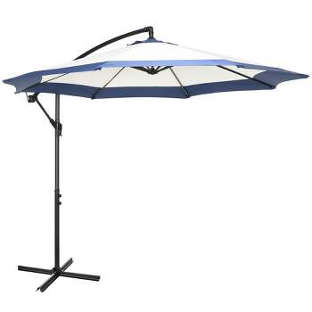Outsunny 10' Patio Umbrella, Hanging Offset Outdoor Umbrella Cantilever Includes Crank and Cross Base, Fade Resistant for Yard, Garden, Pool