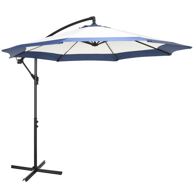 Outsunny 10' Patio Umbrella, Hanging Offset Outdoor Umbrella Cantilever Includes Crank and Cross Base, Fade Resistant for Yard, Garden, Pool, 1 of 7