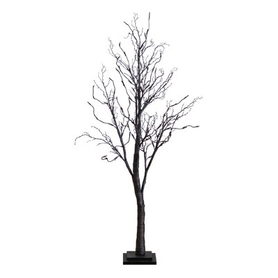 Nearly Natural 4-ft Pre-Lit Halloween Deluxe Black Twig Artificial Fall Tree with 81 Orange and Purple LED Lights