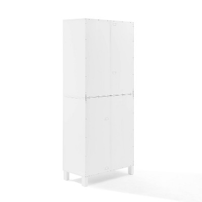 White Tall Cabinet with Adjustable Shelving and Glass Doors