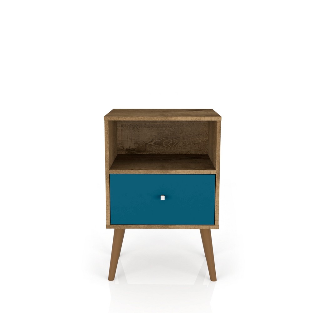 Liberty 1.0 Mid Century Modern Nightstand Rustic Brown/Aqua Blue - Manhattan Comfort