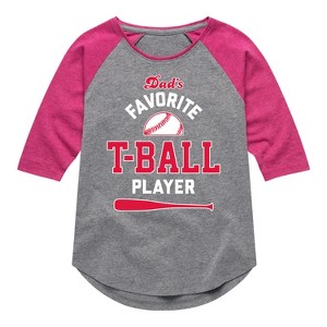 Girls' - Instant Message - Dad's Favorite T-Ball Player Shirt Tail Raglan Graphic T-shirt - 1 of 4