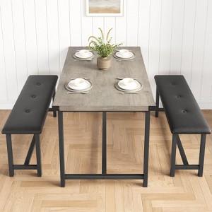 Dining Table and Chairs Set for 4, 3 Piece Rectangular Kitchen Table with Upholstered Benches, Space Saving Dinette with Metal Frame - 1 of 4
