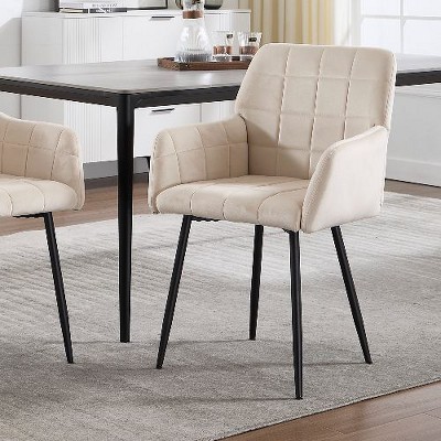 Kumasinova 2-Piece Ergonomic Velvet Dining Chairs with Armrests, Cushioned Seats, Metal Legs, Kitchen Chair with Anti-Slip Floor Protectors,