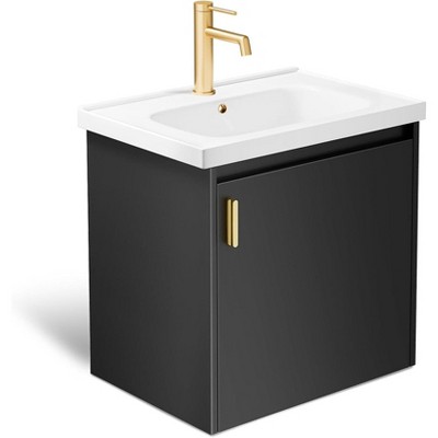 phiestina 20" Black Floating Bathroom Vanity, Fully Pre-Assembled with Ceramic Sink, Soft Close Door, Single Hole, No Faucet
