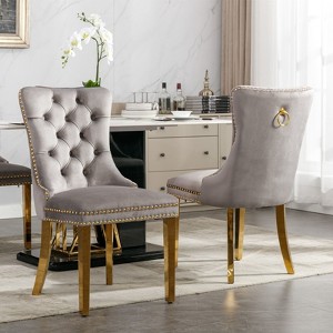 Kumasinova High-End Tufted Velvet Dining Chair Set of 2,Upholstered Chair with Stainless Steel Legs,Nailhead Trim,Wood Frame,Chair for Kitchen - 1 of 4