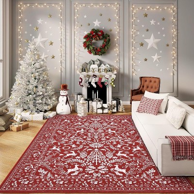 GustoWave Christmas Non Shedding Xmas Decorative Throw Rug for Living Room, Bedroom, Red