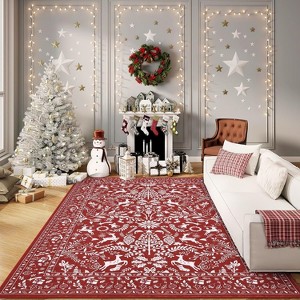 GustoWave Christmas Non Shedding Xmas Decorative Throw Rug for Living Room, Bedroom, Red - 1 of 4