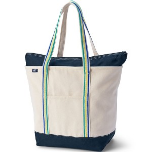 Lands' End Zip Top Long Handle Canvas Tote Bag - 1 of 4