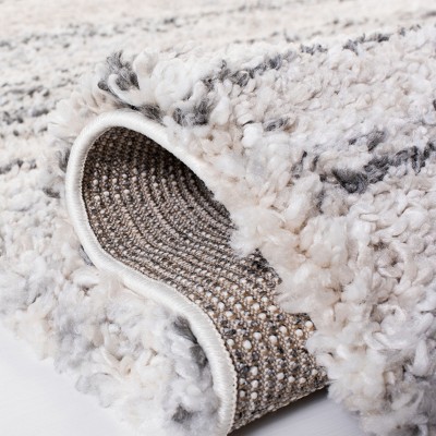 Ivory and Grey Hand-knotted Shag Runner Rug