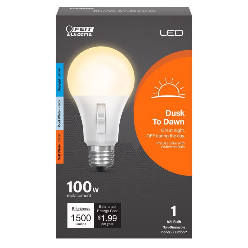 Feit Electric A19 E26 (Medium) LED Dusk to Dawn Bulb Tunable White/Color Changing 100 Watt Equivalen, 1 of 4