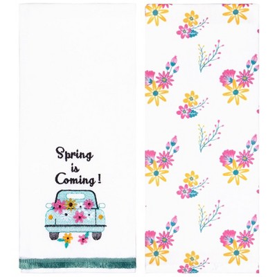 The Lakeside Collection Set of 2 Spring Truck Embroidered Kitchen Towels - Spring is Coming