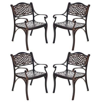 Tangkula 2/4 Pieces Outdoor Bistro Dining Chair Set All-Weather Cast Aluminum Chairs with Armrests and Curved Seats