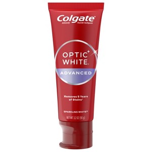 Colgate Optic White Advanced Whitening Toothpaste with Fluoride, 2% Hydrogen Peroxide - Sparkling White - 3.2oz - 1 of 4