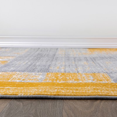 Yellow and Gray Geometric Distressed Area Rug 5' x 7'