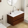 Gulches 32 in 1 Sink Wall-Mounted Vanity Walnut Bath Vanity with White Ceramic Top Double Soft-Close Drawers Handle-Free - 4 of 4