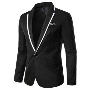 Cloudstyle Men's Casual Slim Fit Suit Jacket one Button Business Daily Black Blazer - 1 of 4