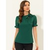 INSPIRE CHIC Women's Bow Tie Neck Solid Color Elastic Cuffs Elegant Office Short Sleeve Blouse - 2 of 4