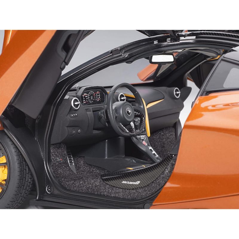 McLaren 720S Azores Orange Metallic with Black Top and Carbon Accents 1/18 Model Car by Autoart, 4 of 7