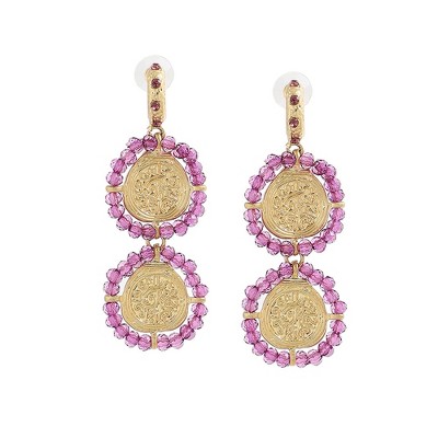 SOHI Women's Pink Circular Drop Earrings