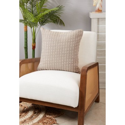 Gray and Beige 20" Cotton Woven Square Throw Pillow