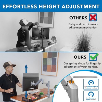 Silver Adjustable Gas Spring Single Monitor Desk Mount