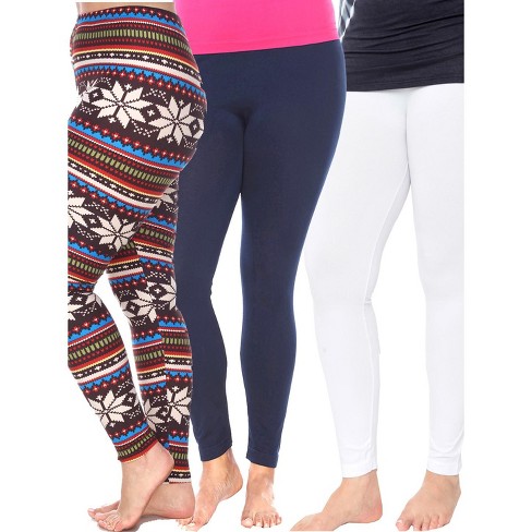 Women's Pack Of 3 Plus Size Leggings Black, Navy, Black/multi One Size Fits  Most Plus - White Mark : Target