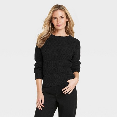 Women&#39;s Crewneck Cotton Pullover Sweater - Universal Thread&#8482; Black M
