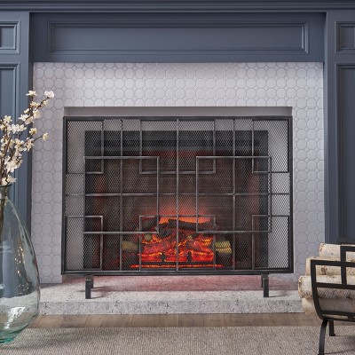 Dorothy Modern Single PanelIron Fire Screen Safety Screen Decorative Scroll Spark Guard Cover-Christopher Knight Home