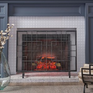 Dorothy Modern Single PanelIron Fire Screen Safety Screen Decorative Scroll Spark Guard Cover-Christopher Knight Home - 1 of 4