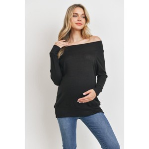 Hello MIZ Womens Off Shoulder Long Sleeve Maternity Solid Knit Tunic Top - 1 of 1