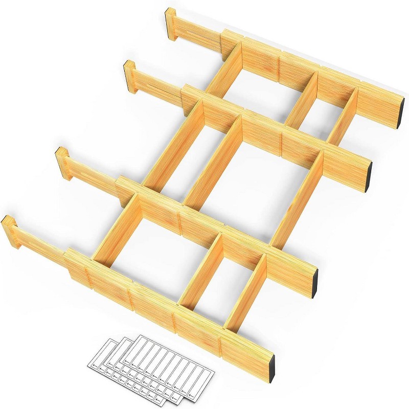 SpaceAid Bamboo Drawer Dividers with Labels