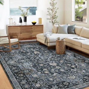 Machine Washable Vintage Runner Rug: Non-Slip Low-Pile Kitchen Rug, Ultra-Thin Distressed Indoor Floor Cover for Bedroom, Laundry Room - 1 of 4
