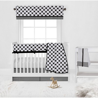 Bacati - Dots Stripes Black/White 6 pc Crib Bedding Set with Long Rail Guard Cover