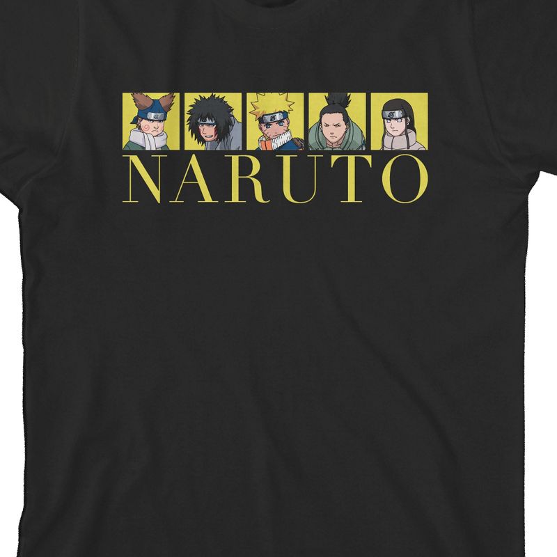 Naruto Classic Gold Character Squares Boy's Black T-shirt, 2 of 4