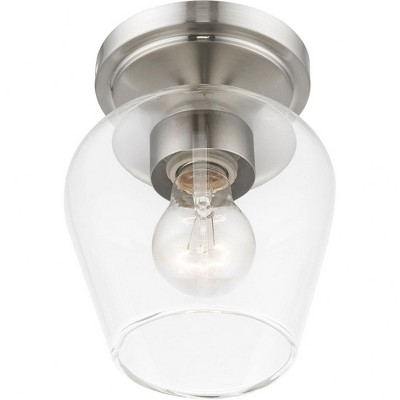 Willow Brushed Nickel 1-Light Indoor/Outdoor Flush Mount with Clear Glass