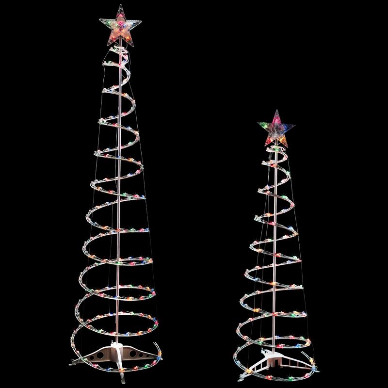 Northlight Set of 2 Lighted Multi-Color Outdoor Spiral Christmas Cone Trees 4', 6', 3 of 9