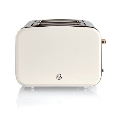 Cotton White Stainless Steel 4-Slice Toaster with Crumb Tray