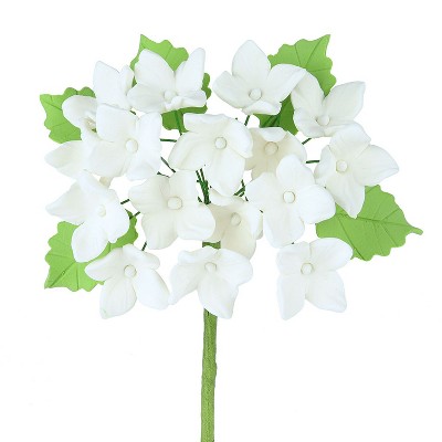 O'Creme White Hydrangeas with Leaves Gumpaste Flowers - Set of 3