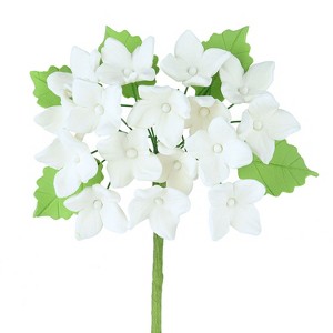 O'Creme White Hydrangeas with Leaves Gumpaste Flowers - Set of 3 - 1 of 2