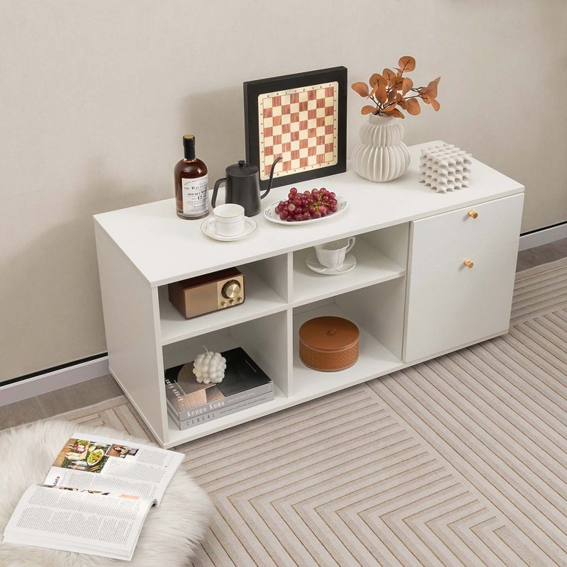 Costway Storage Cabinet with 2 Drawers 4 Cubes Adjustable Feet Floor Display Cabinet White, 2 of 11