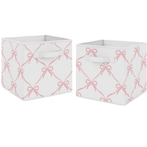 Sweet Jojo Designs Girl Fabric Storage Bins Set Ballerina and Ballet Bows Pink and White - 1 of 4