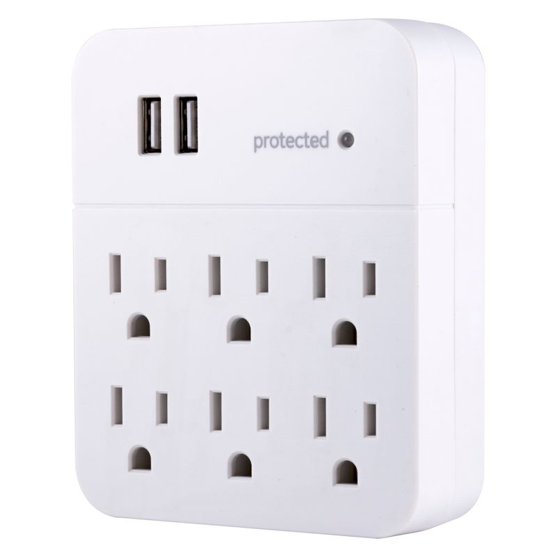 GE 6 Outlet 2 USB Port Surge Protector Wall Tap 560 White, 3 of 8
